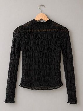 Divided H&M Blouse Women’s XSmall Black Sheer Top Mock Neck Stretch Long Sleeve